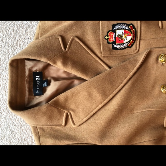 Forever 21 Beige Tan Double Breasted Wool Blend Jacket Coat Blazer Outerwear M - Picture 6 of 8